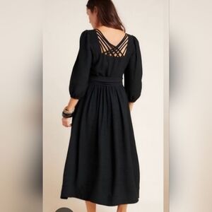 The Odells Anthro Hyacinth Poet Core Peasant Elegant Dark Gray Midi Dress Sz S